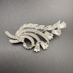 Vintage Rhinestone Brooch Silver Tone